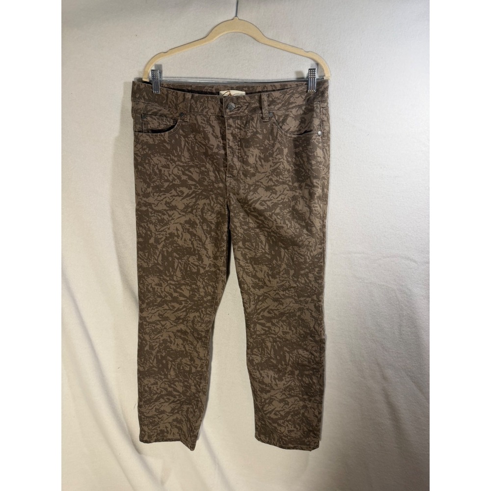 Miraclebody Women Brown Abstract Print Straight Leg Stretch Jeans Size 14 Camo